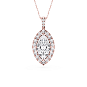 Marquise Lab Grown Diamond Halo Diamond Bail Solitaire Pendant - 16 to 18 Inches