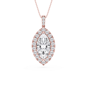 Marquise Lab Grown Diamond Halo Diamond Bail Solitaire Pendant - 16 to 18 Inches