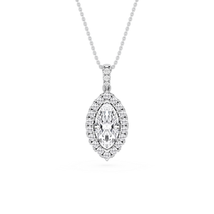 Marquise Lab Grown Diamond Halo Diamond Bail Solitaire Pendant - 16 to 18 Inches