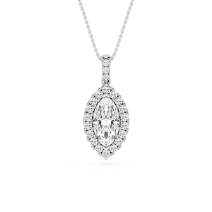 Marquise Lab Grown Diamond Halo Diamond Bail Solitaire Pendant - 16 to 18 Inches
