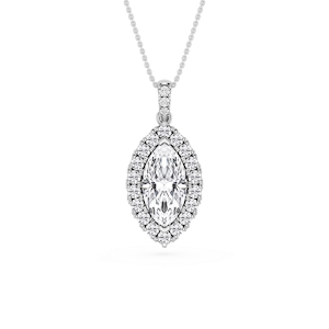 Marquise Lab Grown Diamond Halo Diamond Bail Solitaire Pendant - 16 to 18 Inches