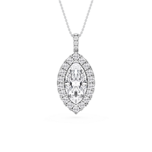 Marquise Lab Grown Diamond Halo Diamond Bail Solitaire Pendant - 16 to 18 Inches