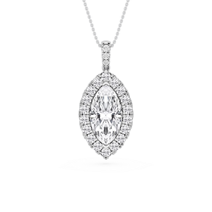 Marquise Lab Grown Diamond Halo Diamond Bail Solitaire Pendant - 16 to 18 Inches