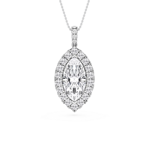 Marquise Lab Grown Diamond Halo Diamond Bail Solitaire Pendant - 16 to 18 Inches