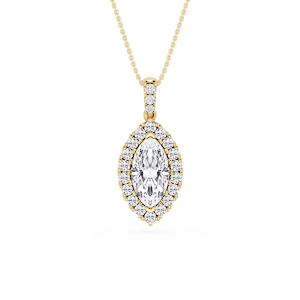 Marquise Lab Grown Diamond Halo Diamond Bail Solitaire Pendant - 16 to 18 Inches