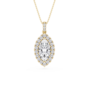 Marquise Lab Grown Diamond Halo Diamond Bail Solitaire Pendant - 16 to 18 Inches