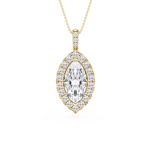 Marquise Lab Grown Diamond Halo Diamond Bail Solitaire Pendant - 16 to 18 Inches