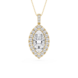 Marquise Lab Grown Diamond Halo Diamond Bail Solitaire Pendant - 16 to 18 Inches