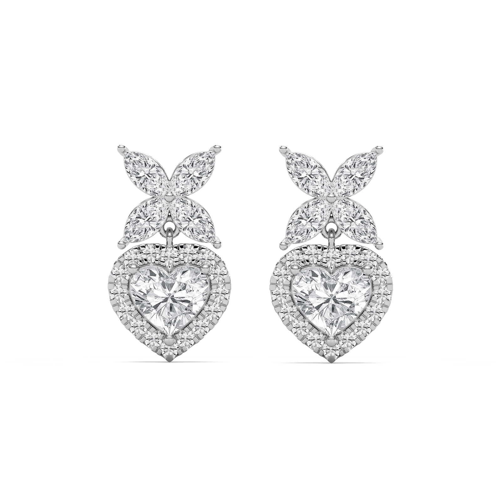 marquise petal heart earrings in rose gold