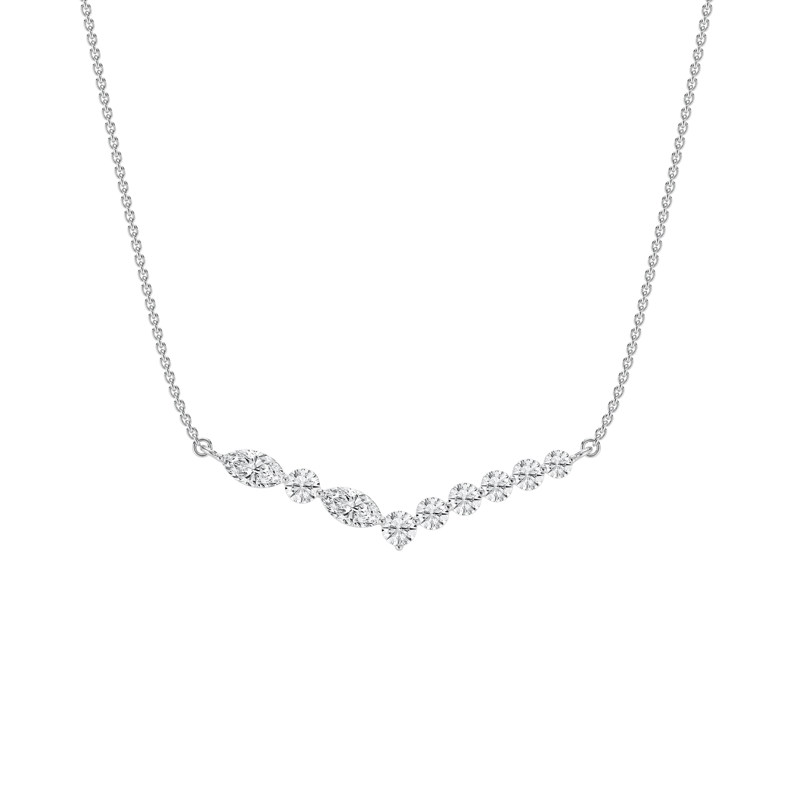 Marquise & Round Mixed Diamond Necklace in Rose Gold
