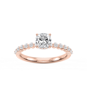 Melody Cushion Lab Grown Diamond Single Shared Prong Collar Hidden Halo Engagement Ring
