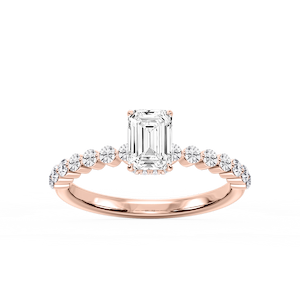 Melody Emerald Lab Grown Diamond Single Shared Prong Collar Hidden Halo Engagement Ring