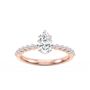 Melody Pear Lab Grown Diamond Single Shared Prong Collar Hidden Halo Engagement Ring