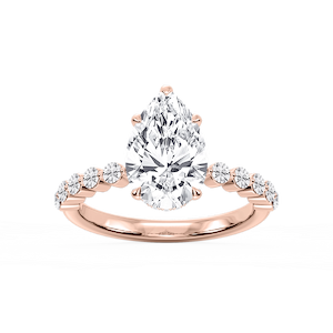 Melody Pear Lab Grown Diamond Single Shared Prong Collar Hidden Halo Engagement Ring