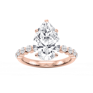 Melody Pear Lab Grown Diamond Single Shared Prong Collar Hidden Halo Engagement Ring