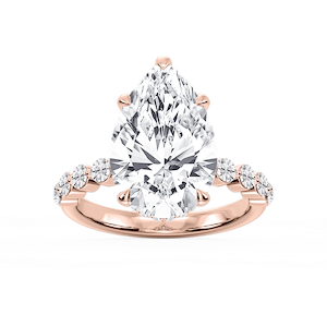 Melody Pear Lab Grown Diamond Single Shared Prong Collar Hidden Halo Engagement Ring