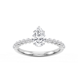 Melody Pear Lab Grown Diamond Single Shared Prong Collar Hidden Halo Engagement Ring