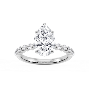 Melody Pear Lab Grown Diamond Single Shared Prong Collar Hidden Halo Engagement Ring