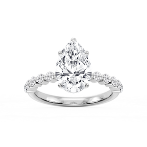Melody Pear Lab Grown Diamond Single Shared Prong Collar Hidden Halo Engagement Ring