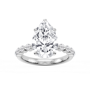 Melody Pear Lab Grown Diamond Single Shared Prong Collar Hidden Halo Engagement Ring