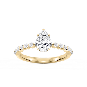 Melody Pear Lab Grown Diamond Single Shared Prong Collar Hidden Halo Engagement Ring