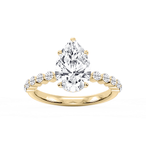 Melody Pear Lab Grown Diamond Single Shared Prong Collar Hidden Halo Engagement Ring