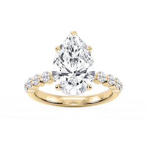 Melody Pear Lab Grown Diamond Single Shared Prong Collar Hidden Halo Engagement Ring
