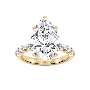 Melody Pear Lab Grown Diamond Single Shared Prong Collar Hidden Halo Engagement Ring