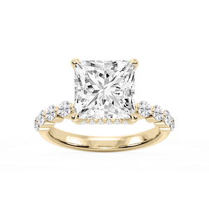 Melody Princess Lab Grown Diamond Single Shared Prong Collar Hidden Halo Engagement Ring
