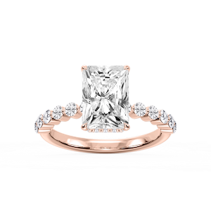 Melody Radiant Lab Grown Diamond Single Shared Prong Collar Hidden Halo Engagement Ring