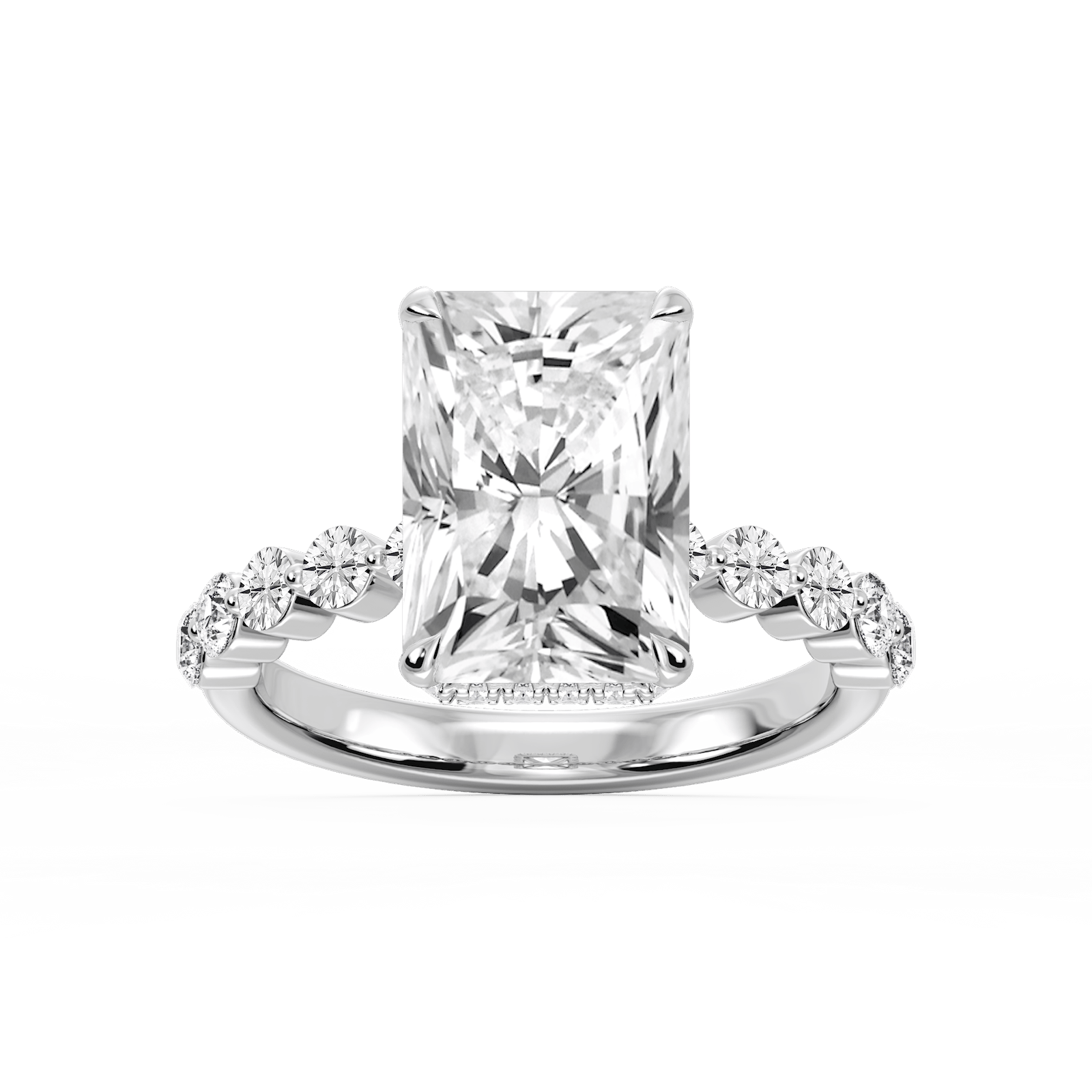 Melody Radiant Lab Grown Diamond Single Shared Prong Collar Hidden Halo Engagement Ring