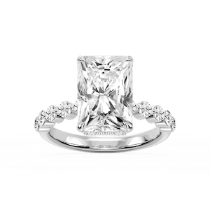 Melody Radiant Lab Grown Diamond Single Shared Prong Collar Hidden Halo Engagement Ring