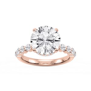 Melody Round Lab Grown Diamond Single Shared Prong Collar Hidden Halo Engagement Ring