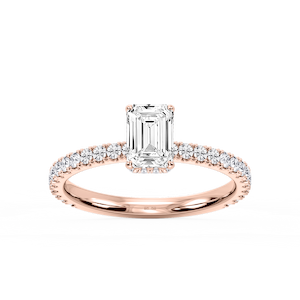 Michelle Emerald Lab Grown Diamond Pave Collar Claw Prong Side Stone Engagement Ring