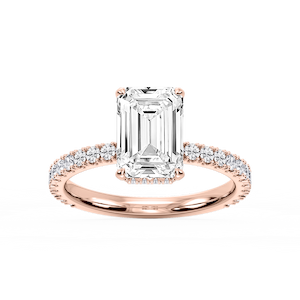 Michelle Emerald Lab Grown Diamond Pave Collar Claw Prong Side Stone Engagement Ring