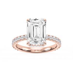 Michelle Emerald Lab Grown Diamond Pave Collar Claw Prong Side Stone Engagement Ring