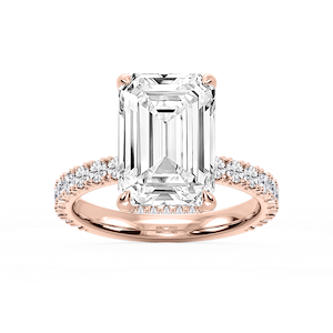 Michelle Emerald Lab Grown Diamond Pave Collar Claw Prong Side Stone Engagement Ring