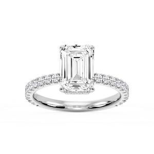 Michelle Emerald Lab Grown Diamond Pave Collar Claw Prong Side Stone Engagement Ring