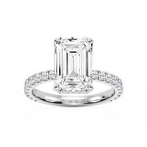Michelle Emerald Lab Grown Diamond Pave Collar Claw Prong Side Stone Engagement Ring