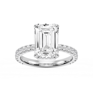Michelle Emerald Lab Grown Diamond Pave Collar Claw Prong Side Stone Engagement Ring