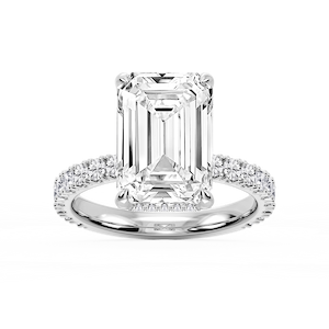 Michelle Emerald Lab Grown Diamond Pave Collar Claw Prong Side Stone Engagement Ring