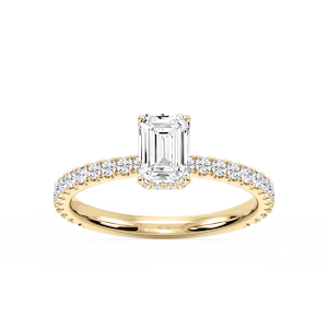 Michelle Emerald Lab Grown Diamond Pave Collar Claw Prong Side Stone Engagement Ring