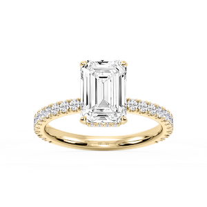 Michelle Emerald Lab Grown Diamond Pave Collar Claw Prong Side Stone Engagement Ring