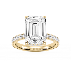 Michelle Emerald Lab Grown Diamond Pave Collar Claw Prong Side Stone Engagement Ring