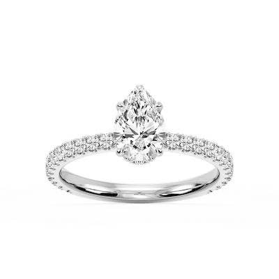 Michelle Pear Lab Grown Diamond Pave Collar Claw Prong Side Stone Engagement Ring