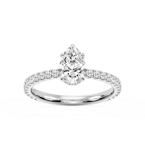 Michelle Pear Lab Grown Diamond Pave Collar Claw Prong Side Stone Engagement Ring