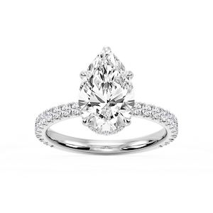 Michelle Pear Lab Grown Diamond Pave Collar Claw Prong Side Stone Engagement Ring