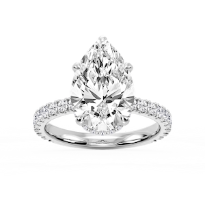 Michelle Pear Lab Grown Diamond Pave Collar Claw Prong Side Stone Engagement Ring