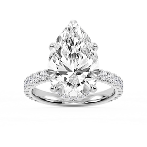 Michelle Pear Lab Grown Diamond Pave Collar Claw Prong Side Stone Engagement Ring