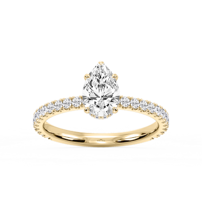 Michelle Pear Lab Grown Diamond Pave Collar Claw Prong Side Stone Engagement Ring